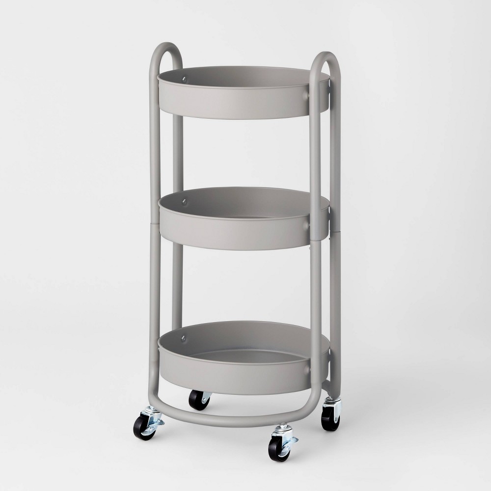 3 Tier Round Metal Utility Cart Gray Brightroom™