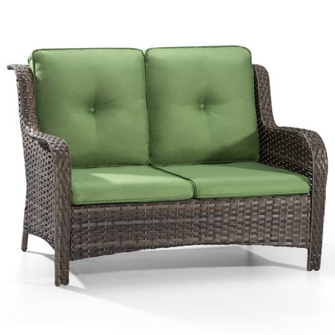 UPTIOT 49'' Polyethylene (PE) Wicker Outdoor Loveseat Green - image 1 of 4