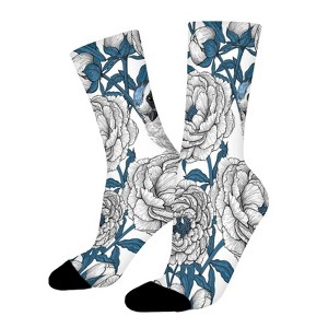 White Swans And Peonies Pattern Women Printed Crew Socks Funny Funky Socks Soft Polyester Novelty Gifts for Artists Men - 1 of 1