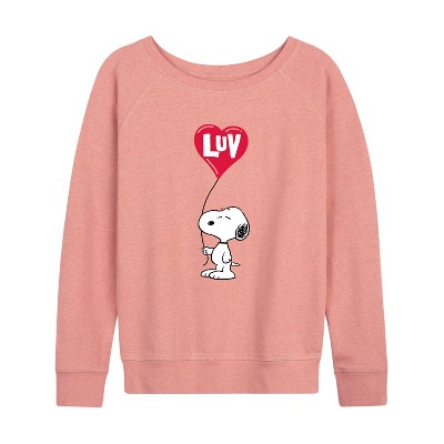 Women's - Peanuts - Snoopy Luv Lightweight French Terry Wide Neck Long Sleeve Shirt