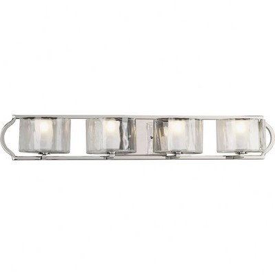 Progress Lighting Caress 4-Light Bath Vanity in Polished Nickel with Layered Glass Diffuser