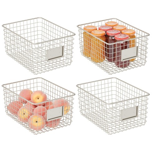 mDesign Slanted Rustic Metal Kitchen Food Storage Organizer Bin Basket