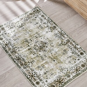 Maxax Boho Area Rug, Low Pile Vintage Oriental Washable Rugs for Kids Room, Indoor Decor, Green - 1 of 3