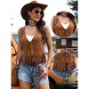 INSPIRE CHIC Women's V Neck Fringe Cowgirl Sleeveless Faux Tie-Up Front Suede Cropped Vest - 2 of 4
