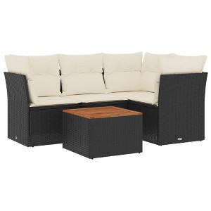 vidaXL Patio Sofa Set with Cushions Outdoor Furniture 5 Piece Poly Rattan - Black and Cream - 1 of 4