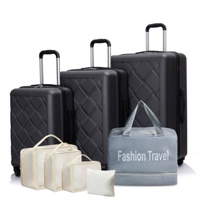 YONWAY 8 Piece Hardshell ABS Luggage Set, Checked Spinner Luggage Set (20in/24in/28in+Portable Handbag + 4 Pieces Storage Bag Set)
