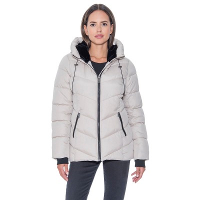 Women's Puffer Jacket with Cozy Faux Fur - S.E.B. By Sebby