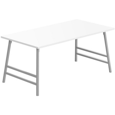 Coffee Table, Accent, Cocktail, Rectangular, Living Room, 40inl, White Laminate, Grey Metal, Contemporary, Modern