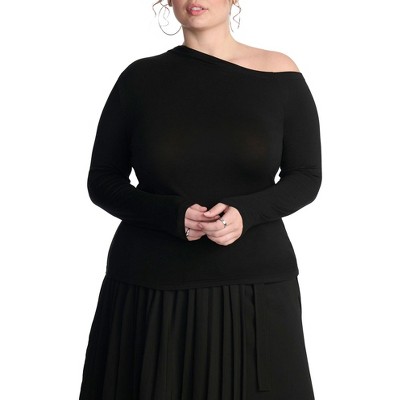 ELOQUII Women's Plus Size Asymmetrical Neck Drape Top