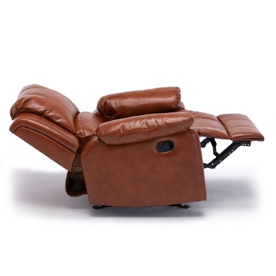 Clifton Caramel Faux Leather Glider Recliner with Wood Frame