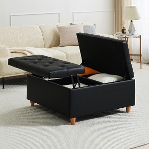 Leather Storage Ottoman Coffee Table with Lift Top, Faux Leather Tufted Upholstered Ottoman with Storage - 1 of 4