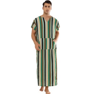 Lars Amadeus Men's V Neck Short Sleeves Color Block Striped Nightshirt - 1 of 4