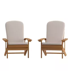 Merrick Lane Set of 2 Teak Weather Resistant Adirondack Patio Chairs With Vertical Lattice Backs and Comfort Foam Cushions in Cream