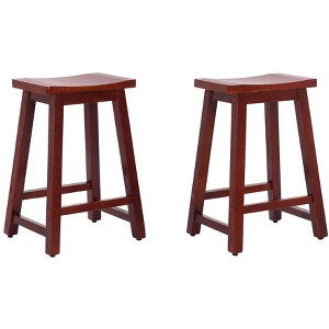 WestinTrends 24" Saddle Seat Solid Wood Kitchen Counter Stool Chair (Set of 2) - 1 of 4