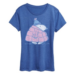 Women's - Peanuts - Snoopy Pastel Puffer Winter Coat Short Sleeve Graphic T-Shirt - 1 of 4