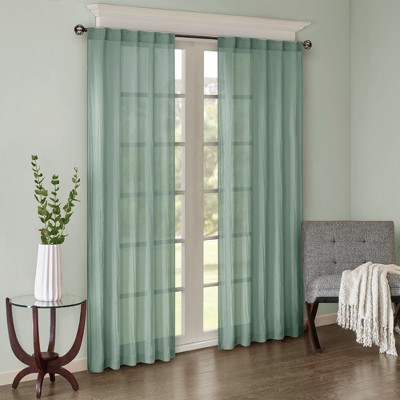 Aqua Sheer Polyester Ground Length Window Drapes, 2-Piece Set