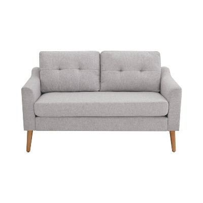 Light Gray Tufted Fabric Loveseat with Ottoman and Wood Legs