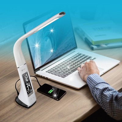 Ottlite Thrive Sanitizing Desk Lamp With Clock And Usb Charging White includes Led Light Bulb Modern Study Lamp Etl Listed Touch Sensor Target