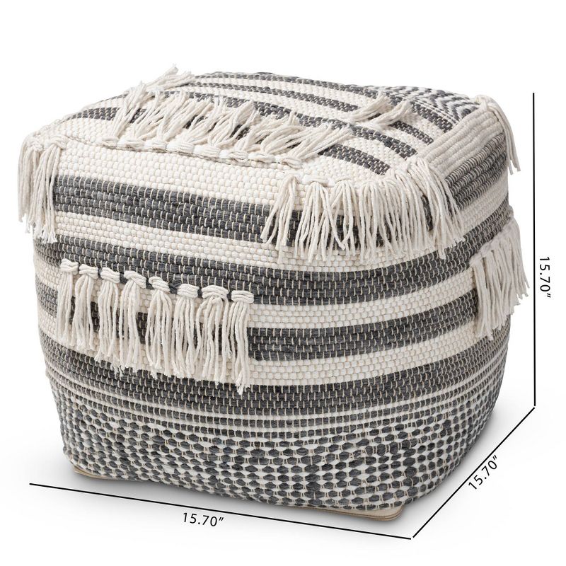 Kirby Handwoven Moroccan Inspired Pouf Ottoman Gray/Ivory - Baxton Studio, 3 of 8
