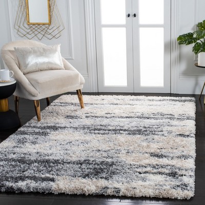 Gray and Ivory Shag Area Rug, 6'7" x 9', Synthetic