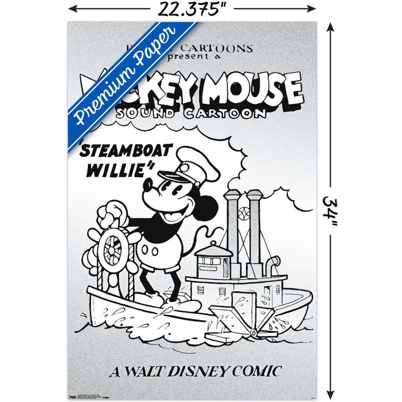 Trends International Disney Mickey Mouse - Black and White Steamboat Willie Unframed Wall Poster Prints, 3 of 6