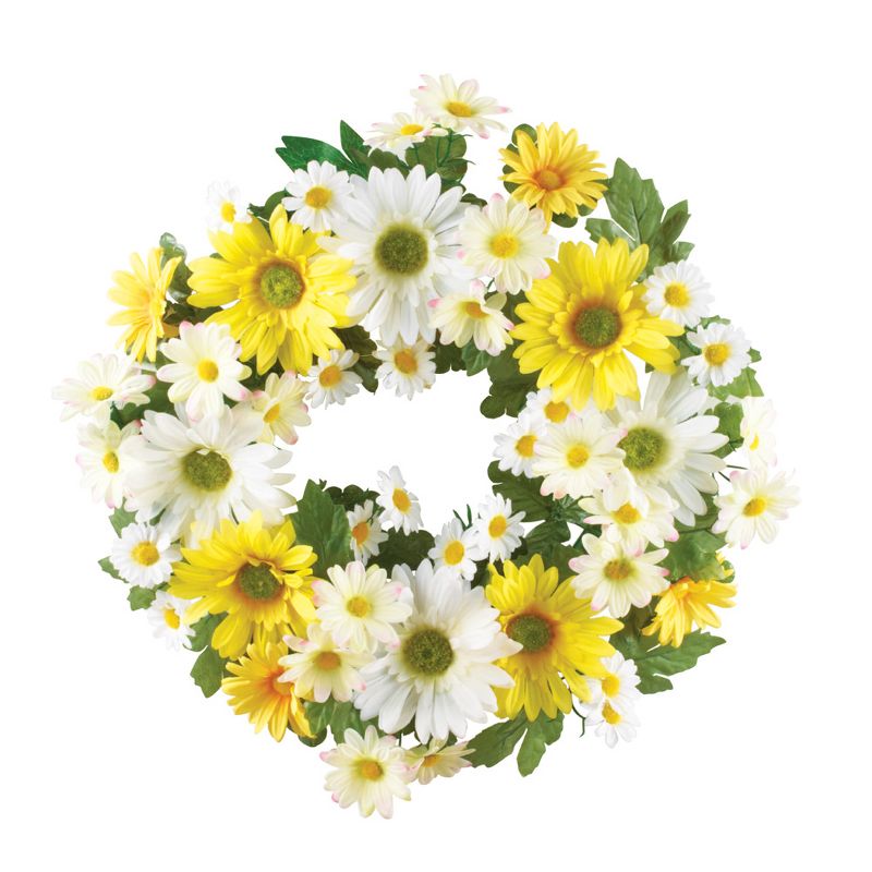 Collections Etc Mixed Yellow and White Daisy Wreath 17" x 17" x 3", 1 of 3