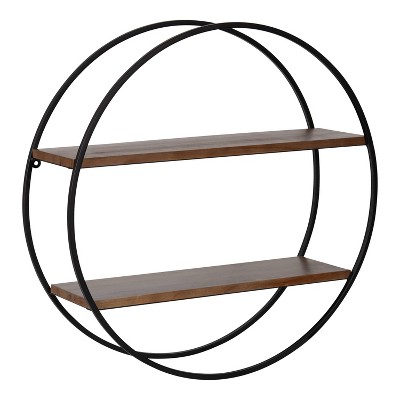 24" Diameter Sequoia Wood and Metal Round Wall Shelf - Kate & Laurel All Things Decor