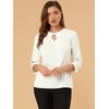 INSPIRE CHIC Women's Work Office Keyhole Pleated Front Ruched 3/4 Sleeve Chiffon Blouse - 3 of 4