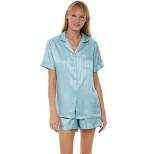 Womens Satin Pajamas Lounge Set, Silk like Short Sleeve Top and Shorts with Pockets, Chiffon Striped
