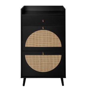 TiramisuBest 47.2" Rattan Shoe Storage Organizer: 2 Flip Drawers, 1 Storage Drawer & Bench, Ideal for Entryway and Hallway, Light Brown - 1 of 4