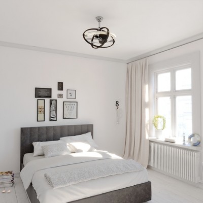 VAXCEL Galileo Satin Nickel and Black Contemporary Fandelier Ceiling Fan with LED Light Kit and Remote