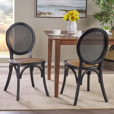 Coolbibila Vintage Style Armless Rattan Dining Chairs Set of 2,Traditional Rattan Round Back Dining Chair,Wood Frame Kitchen Dining Chair