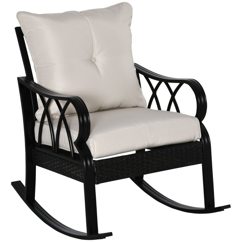 Outsunny Outdoor Wicker Rocking Chair with Padded Cushions, Aluminum Furniture Rattan Porch Rocker Chair w/ Armrest for Garden, Patio, and Backyard, 1 of 9