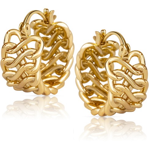 Benevolence La 14k Gold Braided Huggie Hoop Earrings For Women : Target