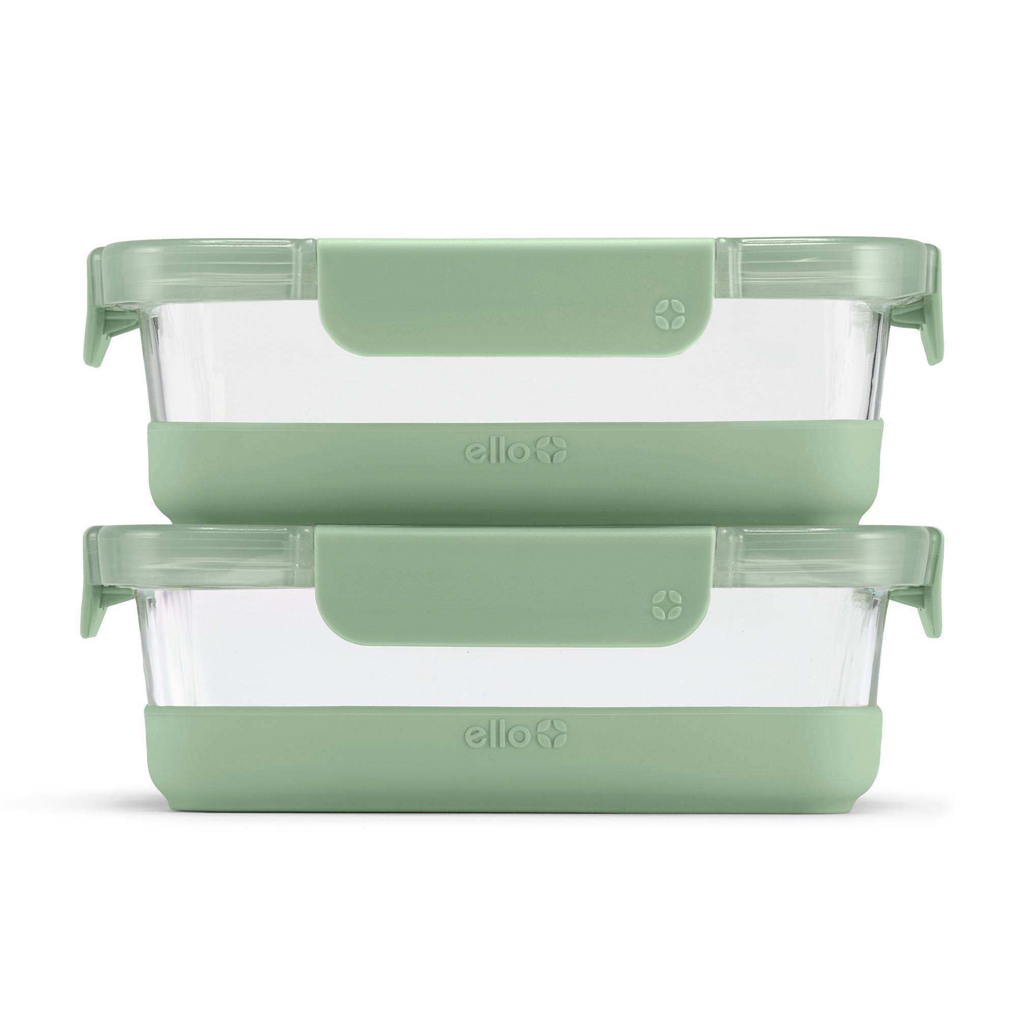 Ello 4pc 3.4c Glass Refresh Food Storage Container Set Green: Meal Prep, Locking Lids, Oven & Microwave Safe