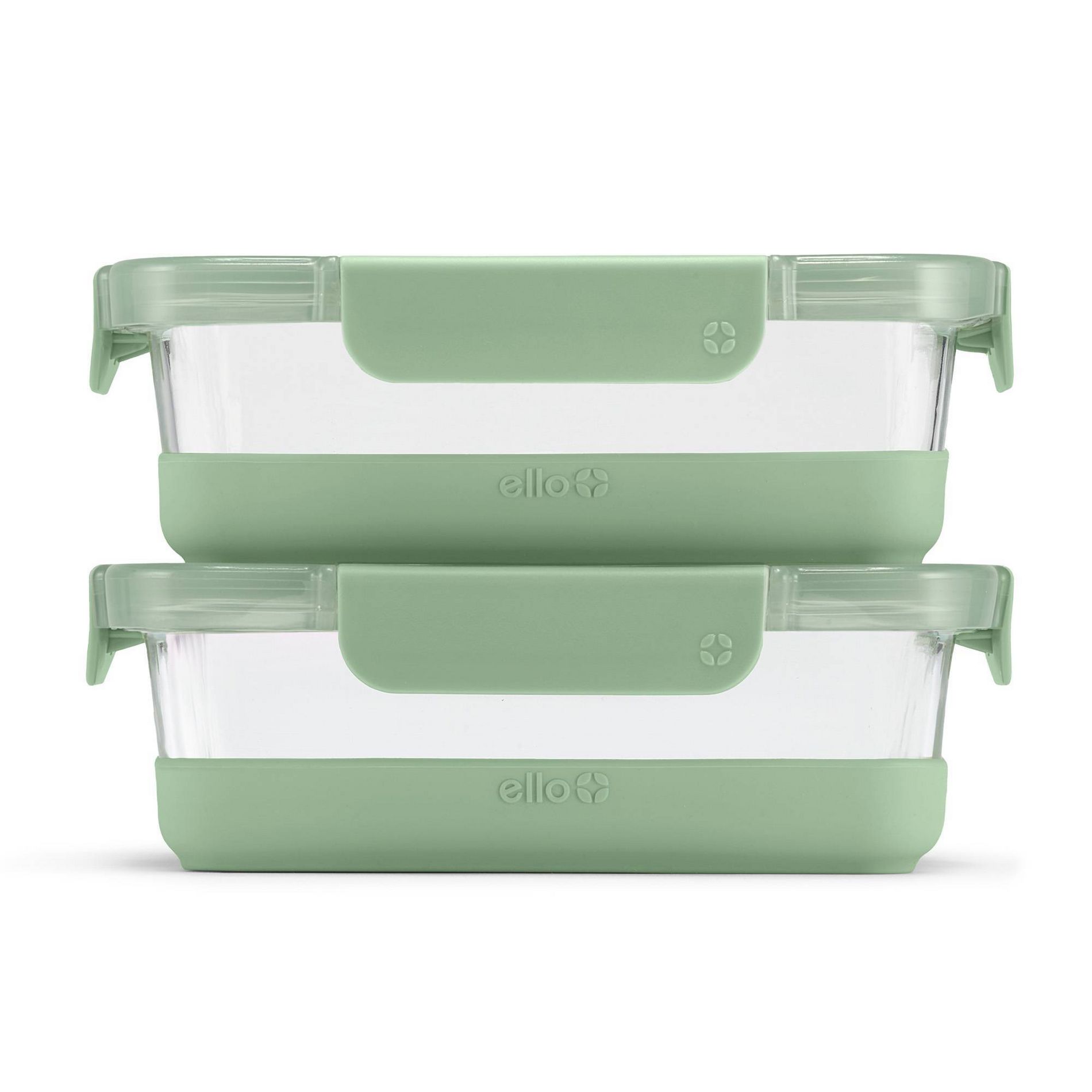 Ello 4pc 3.4c Glass Refresh Food Storage Container Set Green: Meal Prep, Locking Lids, Oven & Microwave Safe