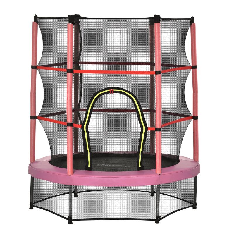Outsunny Φ5FT Kids Trampoline with Enclosure Net Steel Frame Indoor Outdoor Round Bouncer Rebounder Age 3 to 6 Years Old, 1 of 8