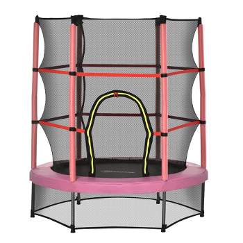 Outsunny Φ5FT Kids Trampoline with Enclosure Net Steel Frame Indoor Outdoor Round Bouncer Rebounder Age 3 to 6 Years Old