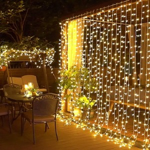 FAAYFIAN 9.8 x 9.8 ft 300-LED Christmas Curtain Lights, Plug-In Window String Lights with Remote & 8 Modes - 1 of 4