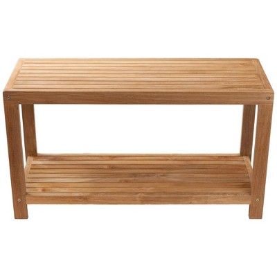Nordic Teak 35" Natural Shower and Bath Spa Bench with Shelf