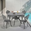 5-Piece Patio Set: Round Table & 4 Chairs - Cast Aluminum, All-Weather/Umbrella Hole & Adjustable Legs for Balcony/Backyard - 2 of 4