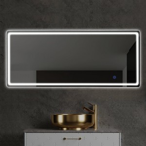 63"x20" LED Rectangle Floor Mirror with Stand, HD Full-length Mirror with Aluminum Alloy Frame and 3 Color Temperature, Silver - 1 of 4