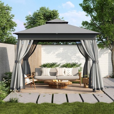 Outdoor Patio Gazebo with Double Roof,Party Gazebo with Mosquito Netting,Lounge Canopy Tent for Backyard Garden-Cuddlewood