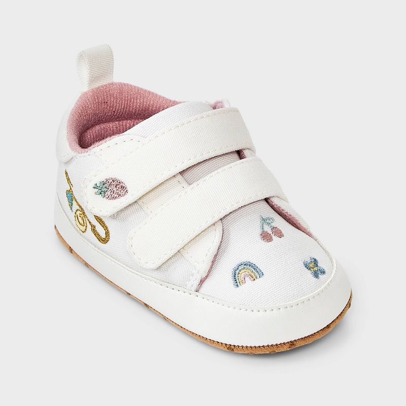 Baby Girls' Embroidered Canvas Sneakers - Cloud Island™ Cream 0-3M