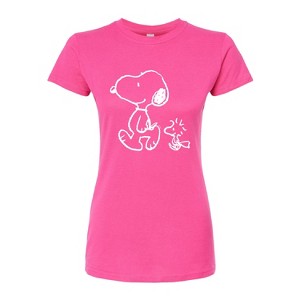 Women's - Peanuts - I'll Follow You Snoopy & Woodstock Juniors Fitted Graphic T-Shirt - 1 of 3