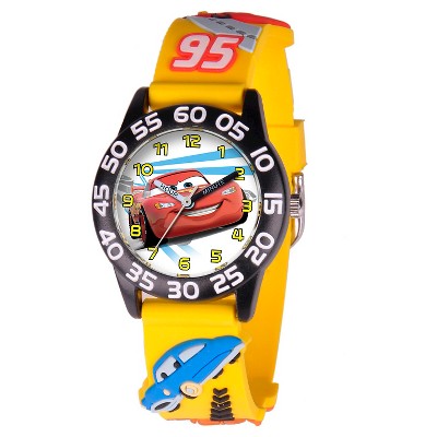 Boys' Disney Cars Black Plastic Time Teacher with 3D Watch - Yellow