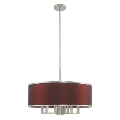 Park Ridge Brushed Nickel 7-Light Chandelier with Red Wine Fabric Shade