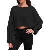 Comfort Cropped Sweatshirt with Long Balloon Sleeves Loose Fit Crew Neck Casual Workout Top - 2 of 4