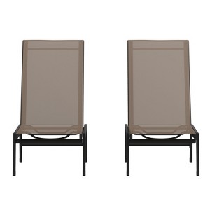 Emma and Oliver Set of 2 Textilene Adjustable 5 Position Patio Chaise Lounge and Metal Frame - 1 of 4