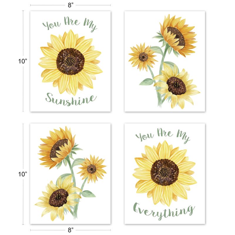Sweet Jojo Designs Girl Unframed Wall Art Prints for Décor Sunflower Yellow Green and Brown 4pc, 4 of 6